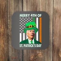 Merry 4th Of St Patrick's Day Confused Joe Biden Funny Coaster thumb 0
