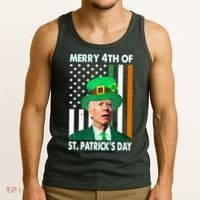 Merry 4th Of St Patrick's Day Confused Joe Biden Funny Tank Top thumb 3