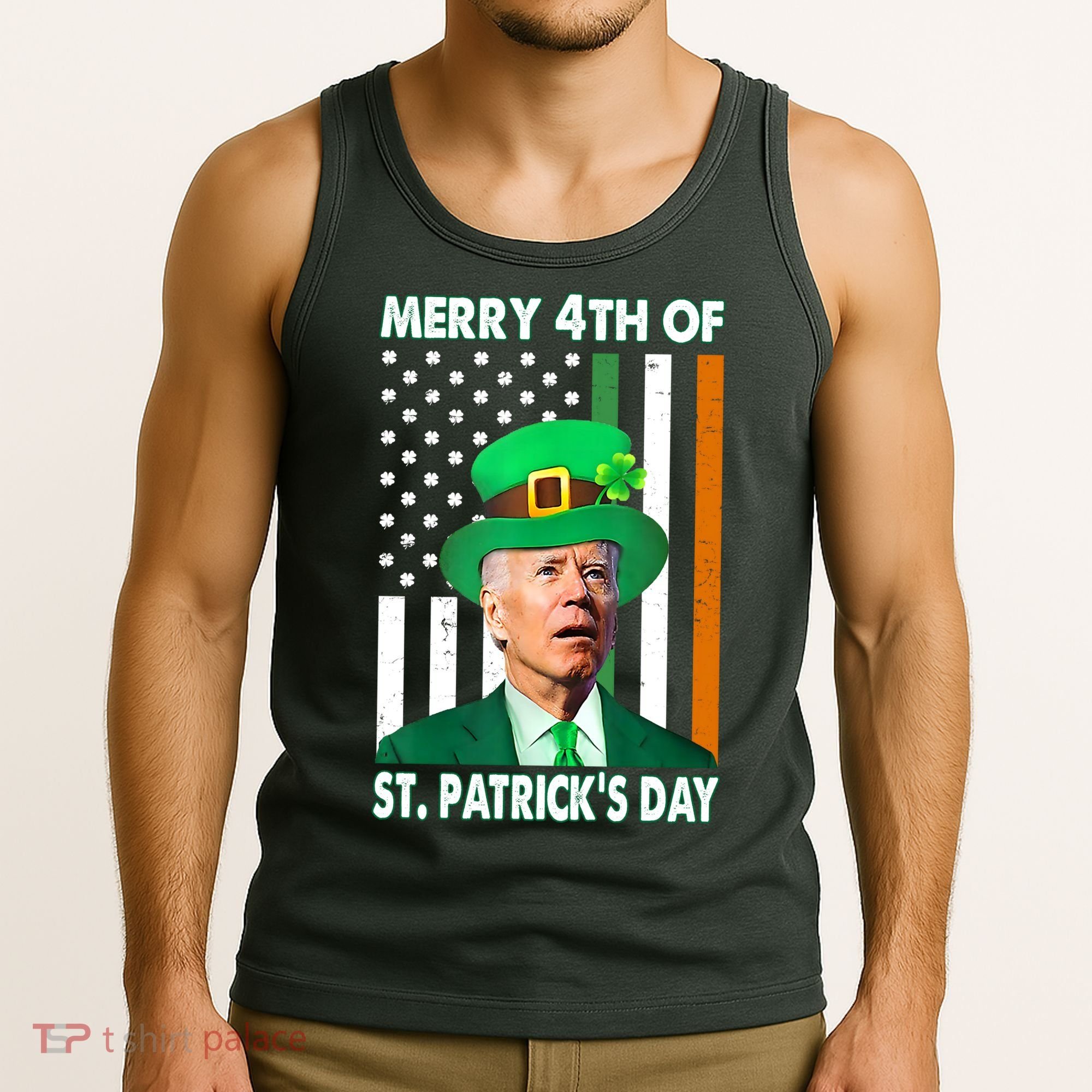 Merry 4th Of St Patrick's Day Confused Joe Biden Funny Tank Top
