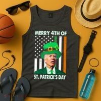 Merry 4th Of St Patrick's Day Confused Joe Biden Funny Tank Top thumb 4