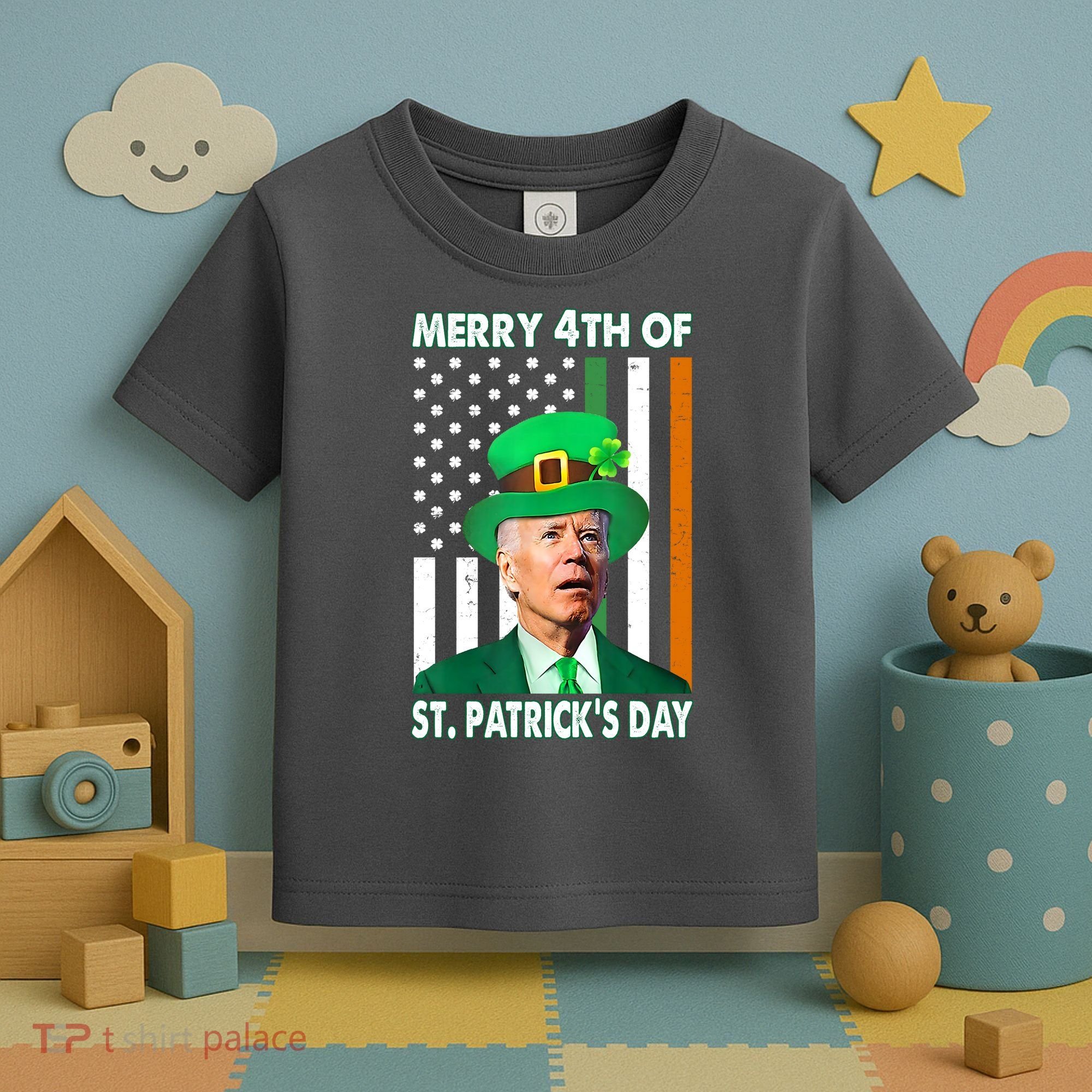 Merry 4th Of St Patrick's Day Confused Joe Biden Funny Toddler T-Shirt