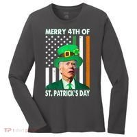 Merry 4th Of St Patrick's Day Confused Joe Biden Funny Women's Long Sleeve Shirt thumb 0