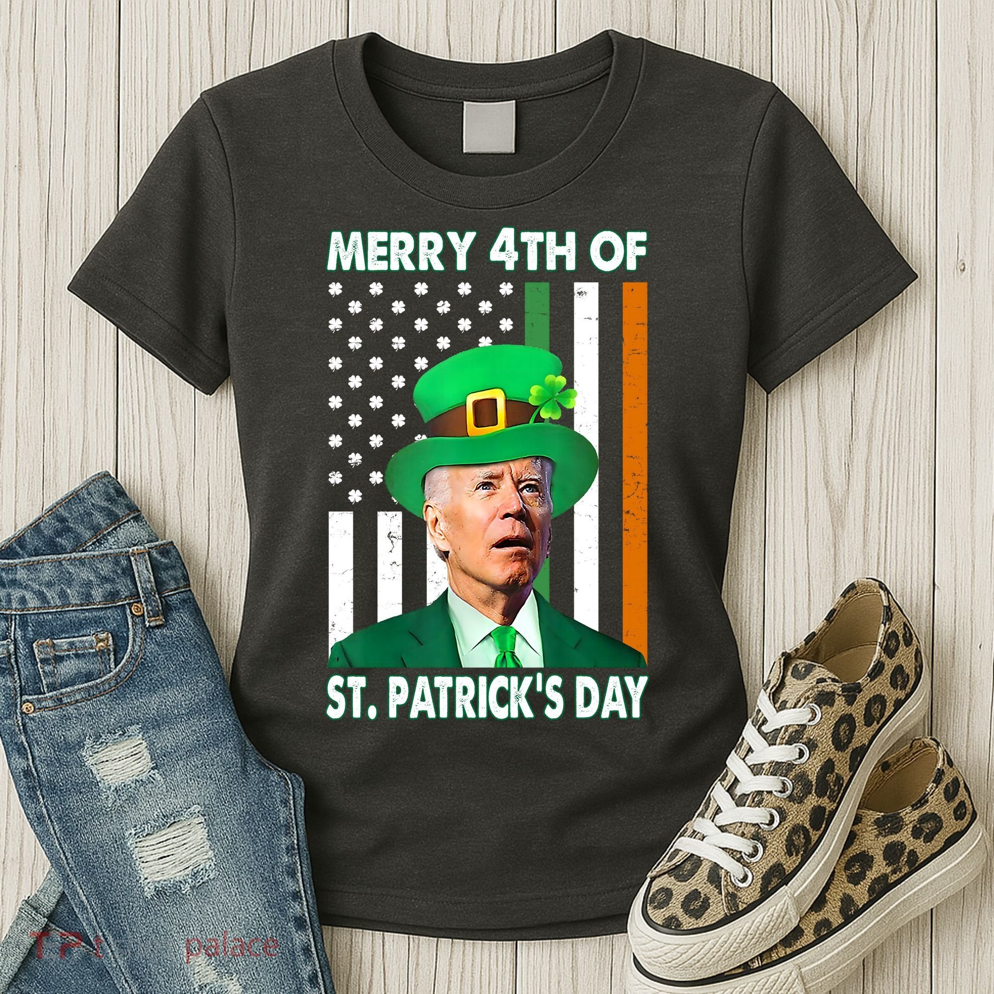 Merry 4th Of St Patrick's Day Confused Joe Biden Funny Women's T-Shirt