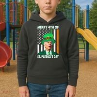 Merry 4th Of St Patrick's Day Confused Joe Biden Funny Kids Hoodie thumb 2
