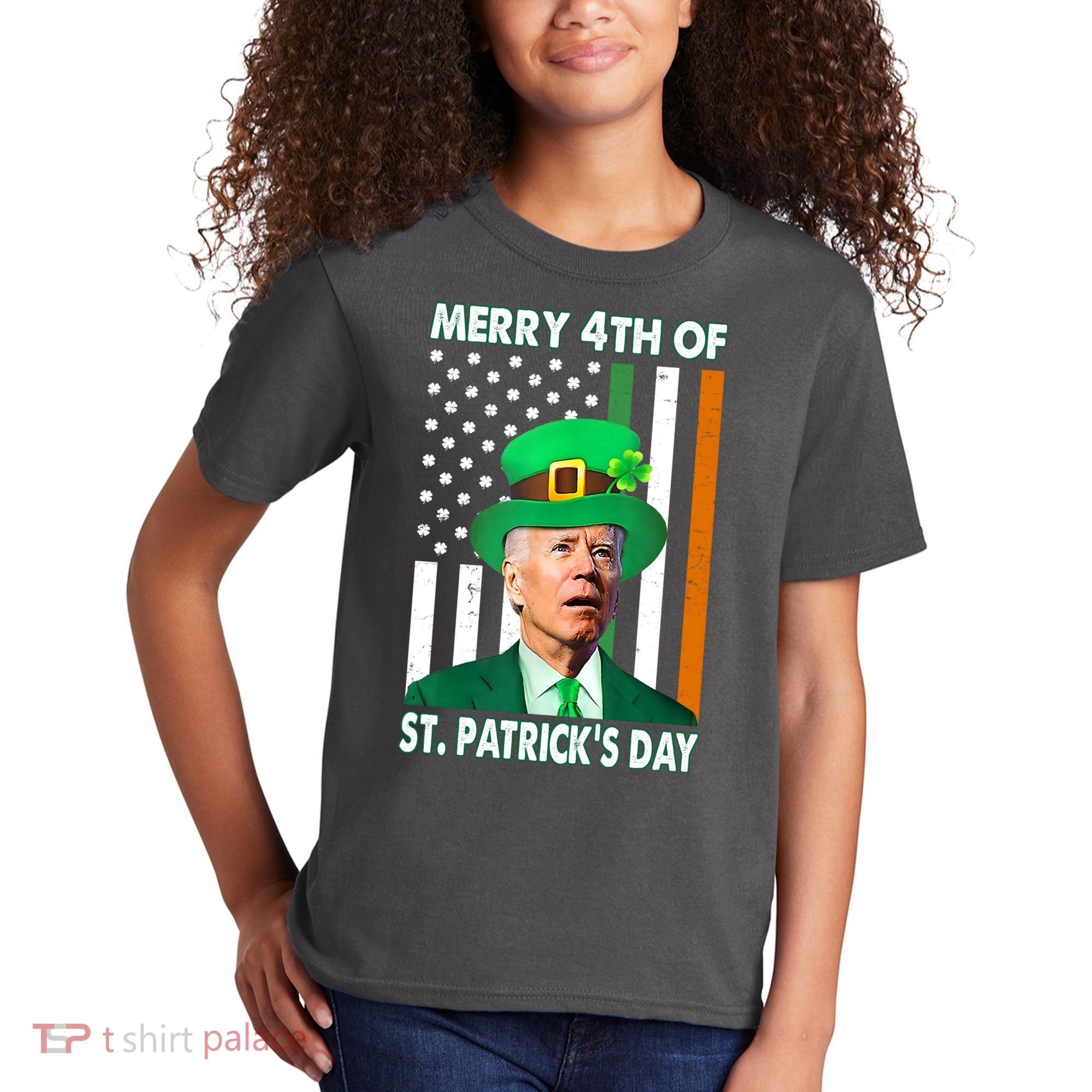 Merry 4th Of St Patrick's Day Confused Joe Biden Funny Kids T-Shirt