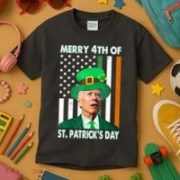 Merry 4th Of St Patrick's Day Confused Joe Biden Funny Kids T-Shirt thumb 3