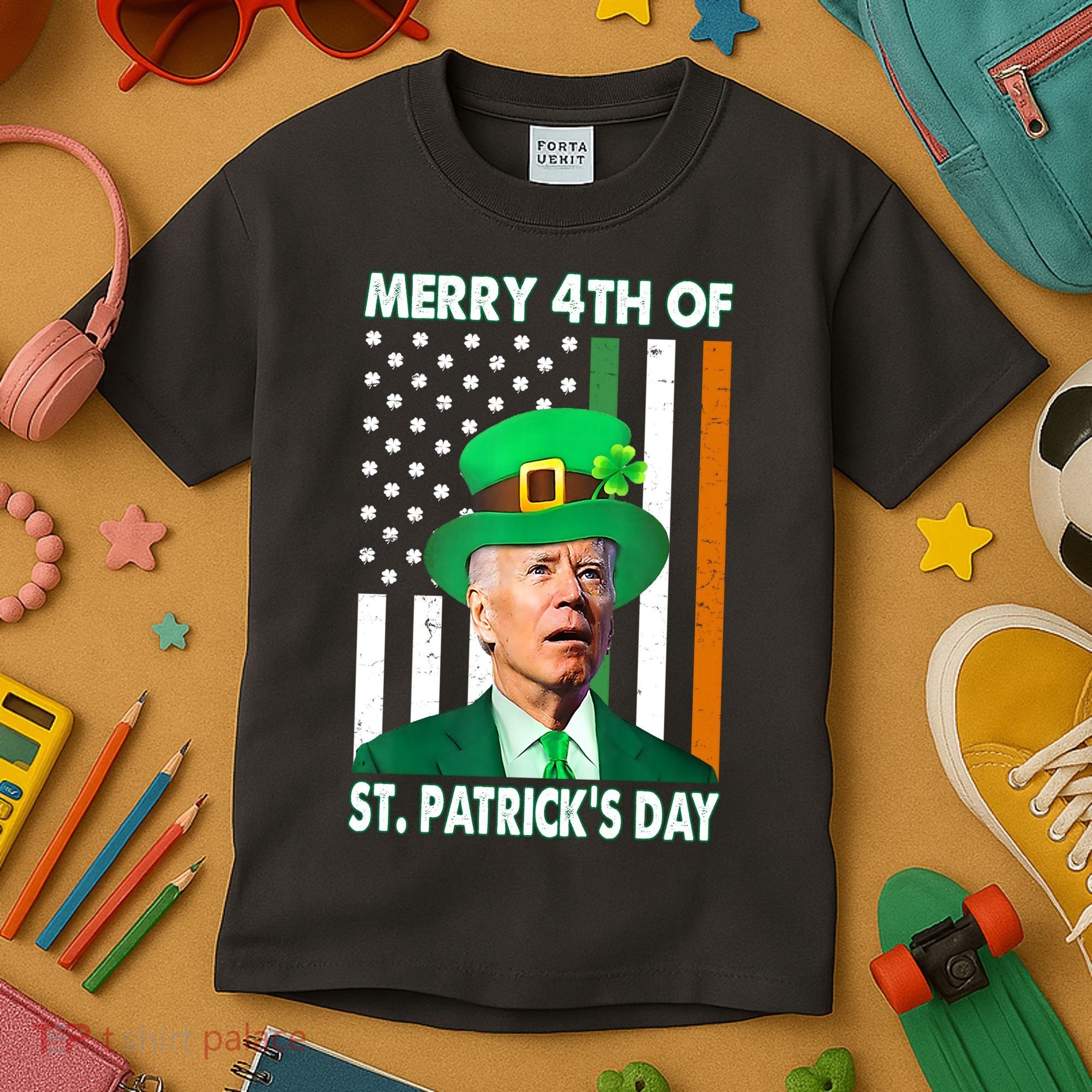 Merry 4th Of St Patrick's Day Confused Joe Biden Funny Kids T-Shirt