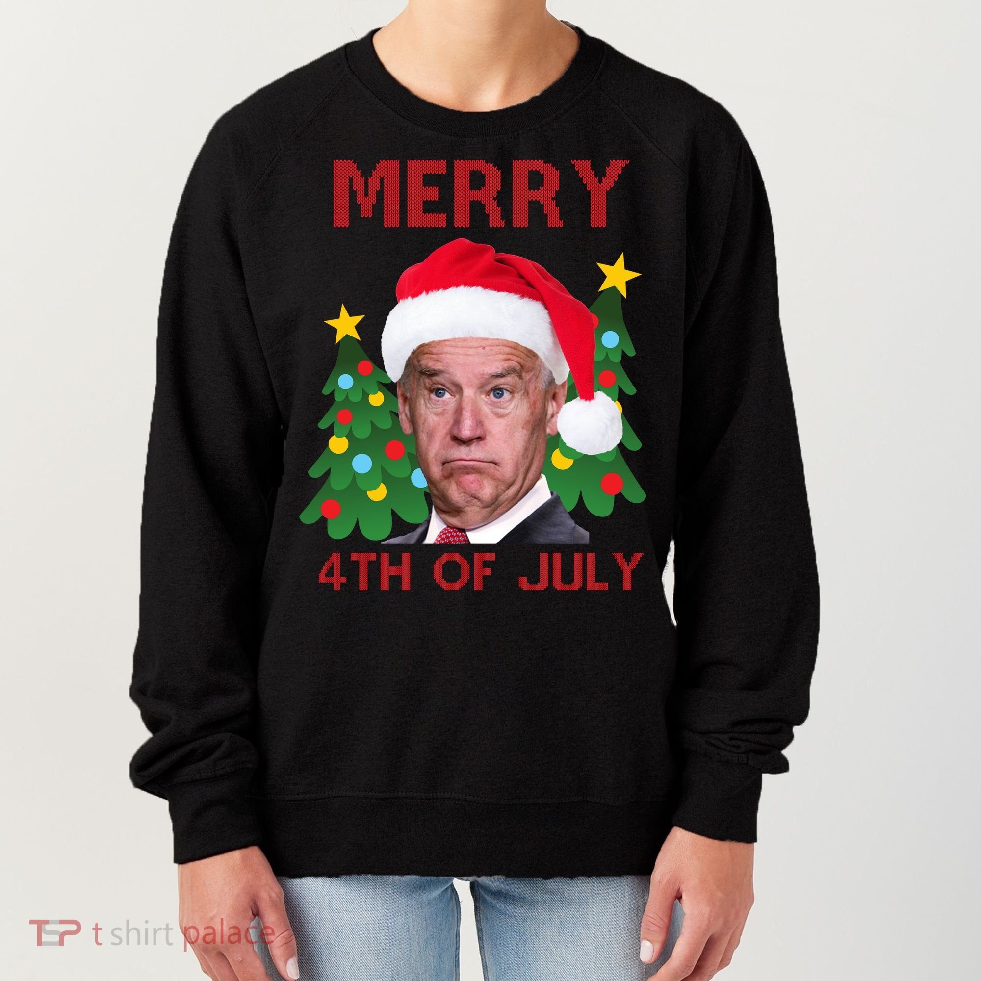 Merry 4th Of July Funny Joe Biden Ugly Christmas Women's Sweatshirt