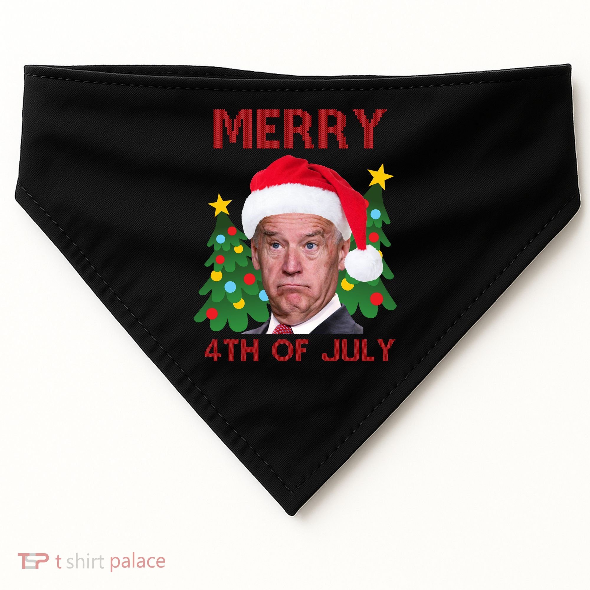 Merry 4th Of July Funny Joe Biden Ugly Christmas USA-Made Doggie Bandana