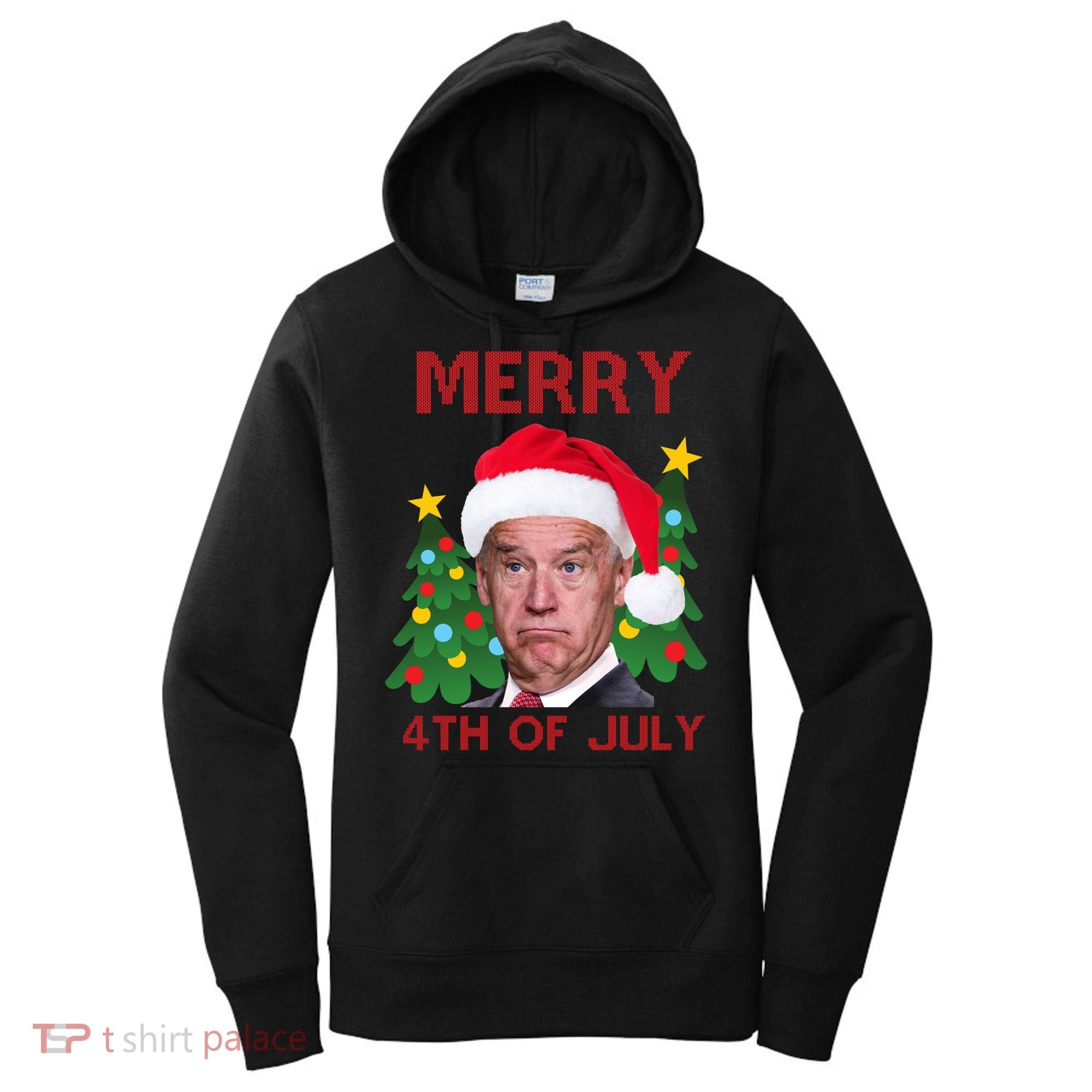 Merry 4th Of July Funny Joe Biden Ugly Christmas Women's Hoodie