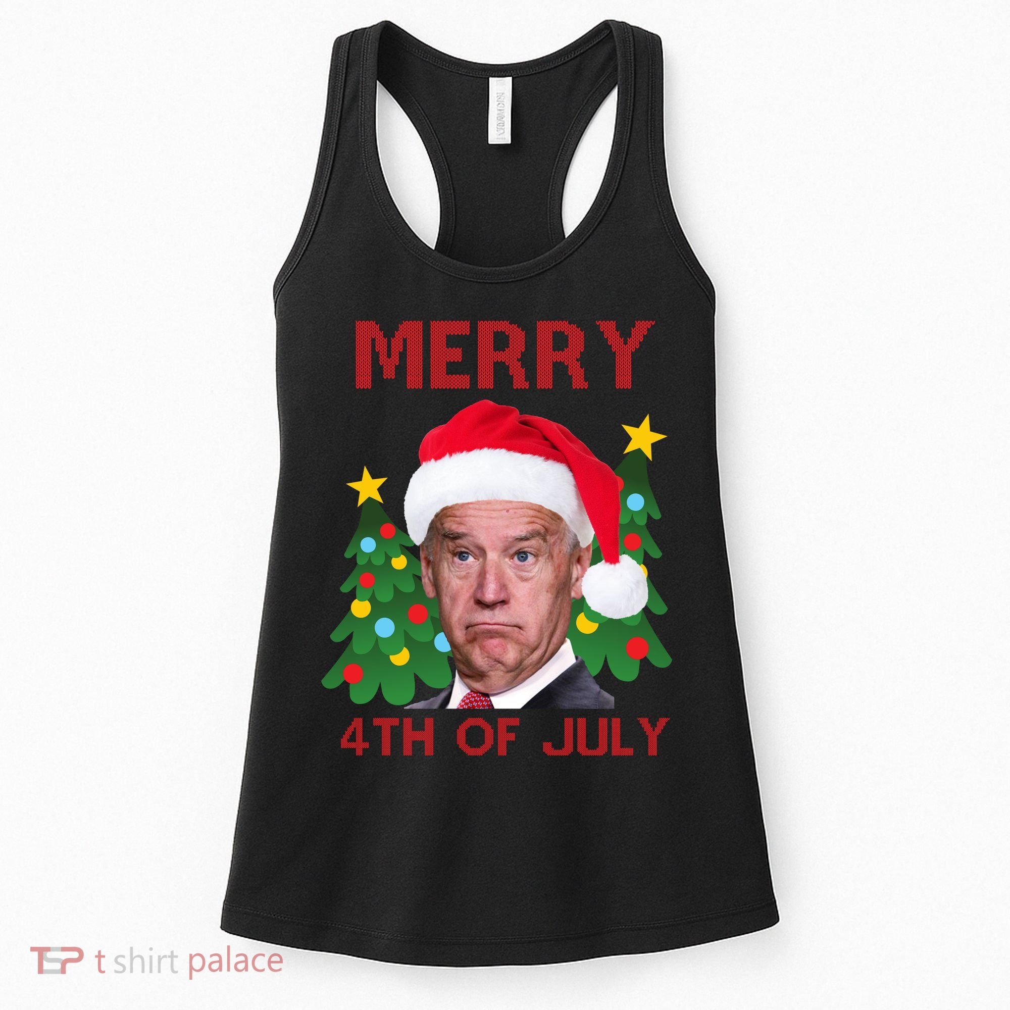 Merry 4th Of July Funny Joe Biden Ugly Christmas Women's Tank Top
