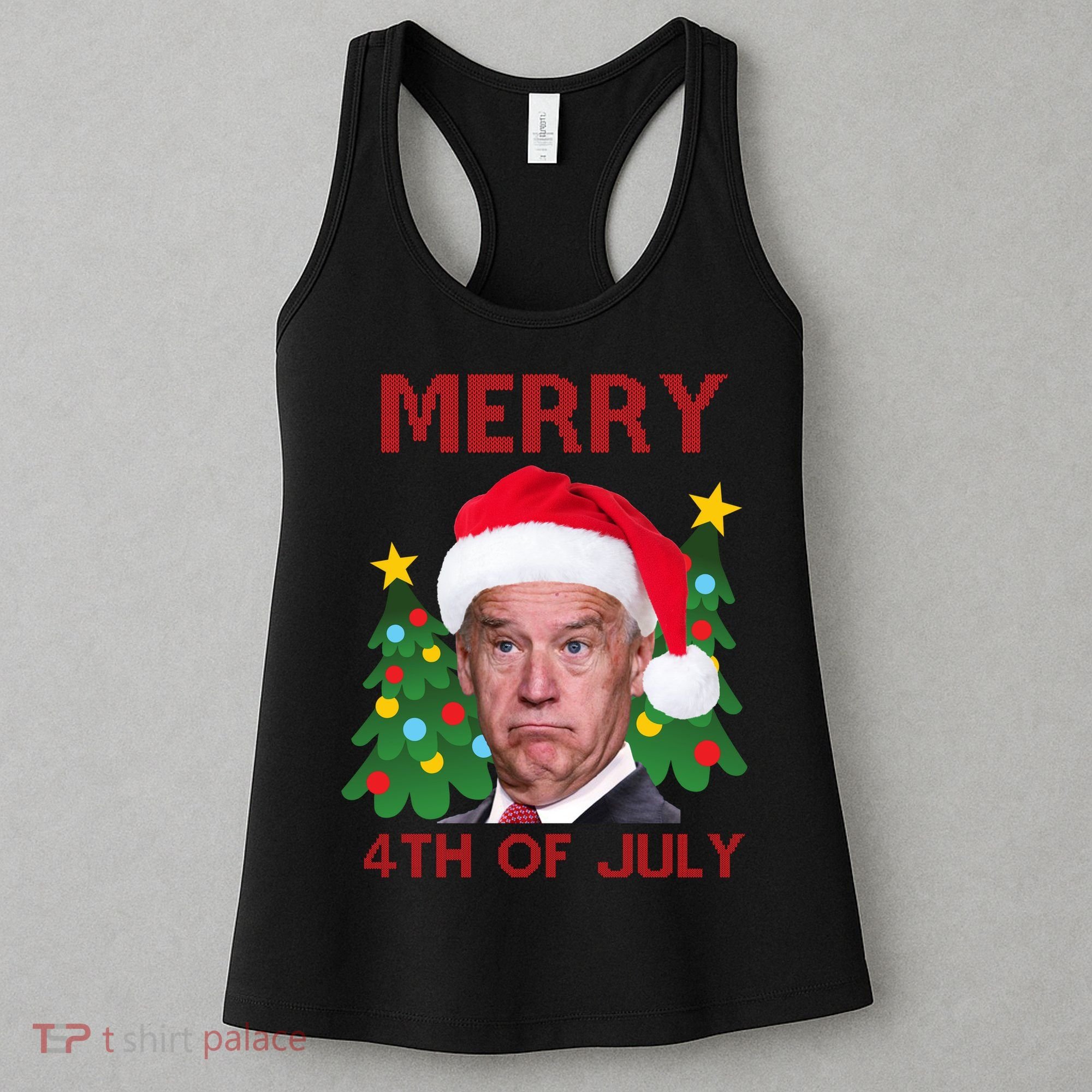 Merry 4th Of July Funny Joe Biden Ugly Christmas Women's Tank Top