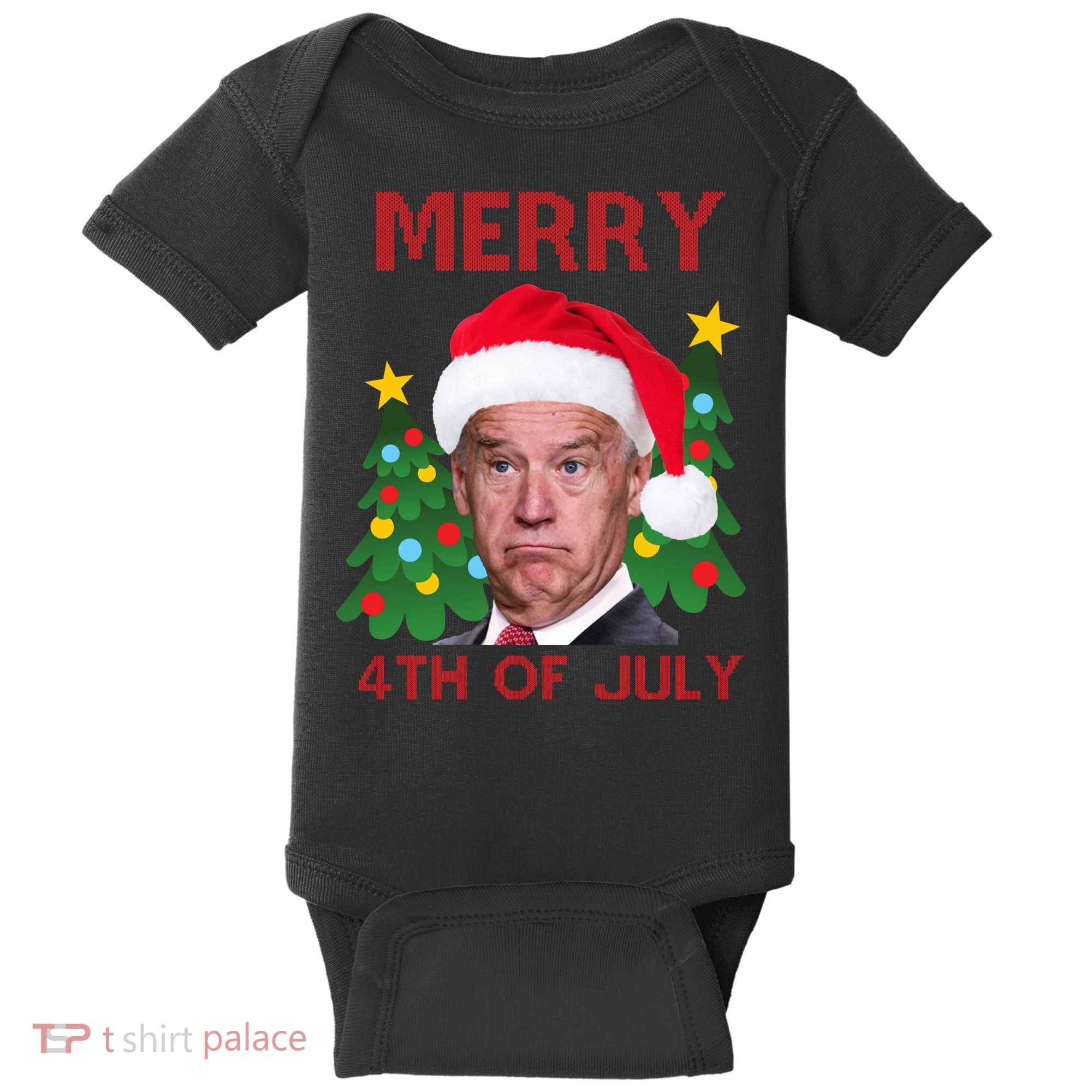 Merry 4th Of July Funny Joe Biden Ugly Christmas Baby Bodysuit