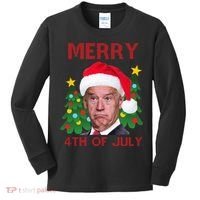 Merry 4th Of July Funny Joe Biden Ugly Christmas Kids Long Sleeve Shirt thumb 0