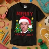 Merry 4th Of July Funny Joe Biden Ugly Christmas Kids T-Shirt thumb 3