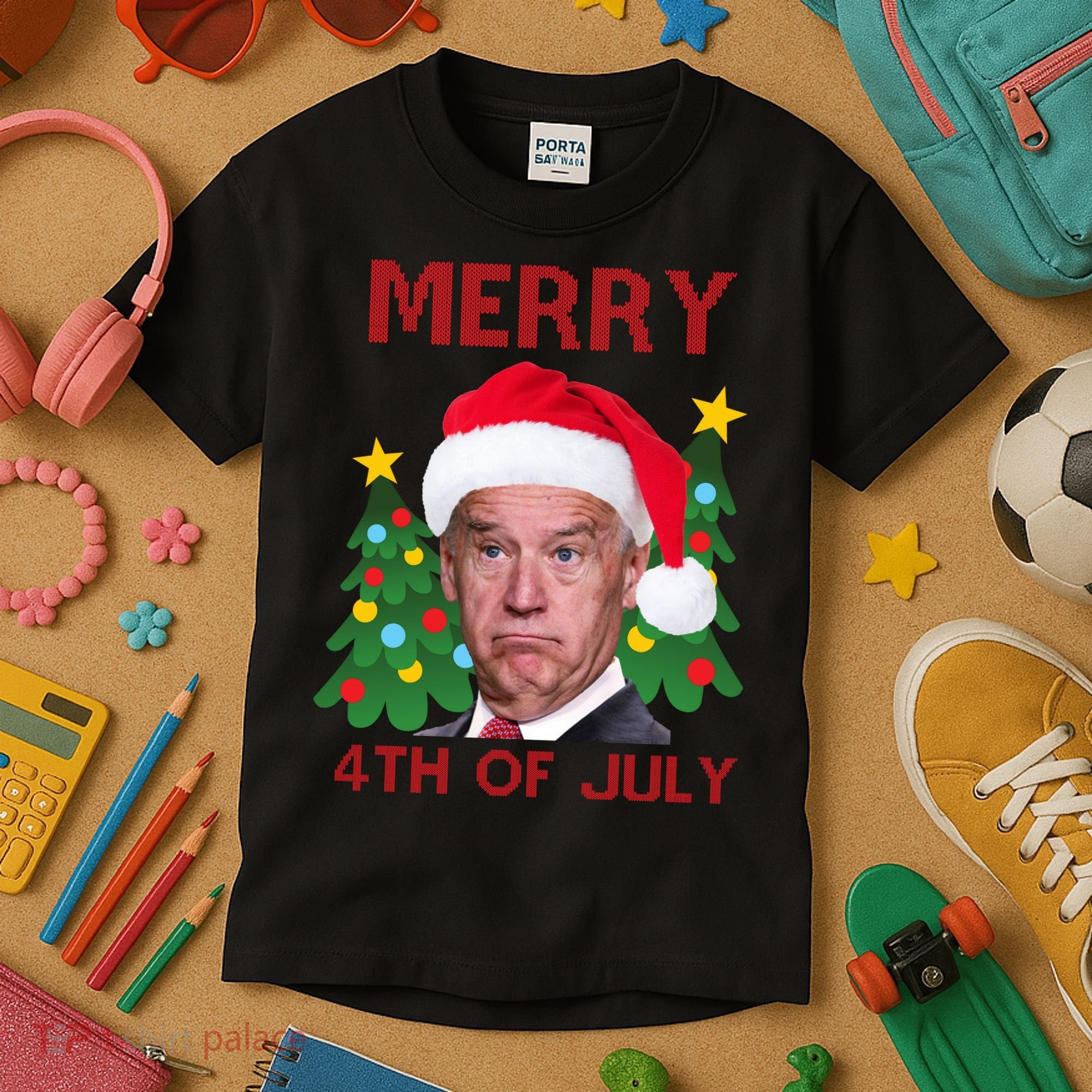 Merry 4th Of July Funny Joe Biden Ugly Christmas Kids T-Shirt