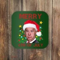Merry 4th Of July Funny Joe Biden Ugly Christmas Coaster thumb 0