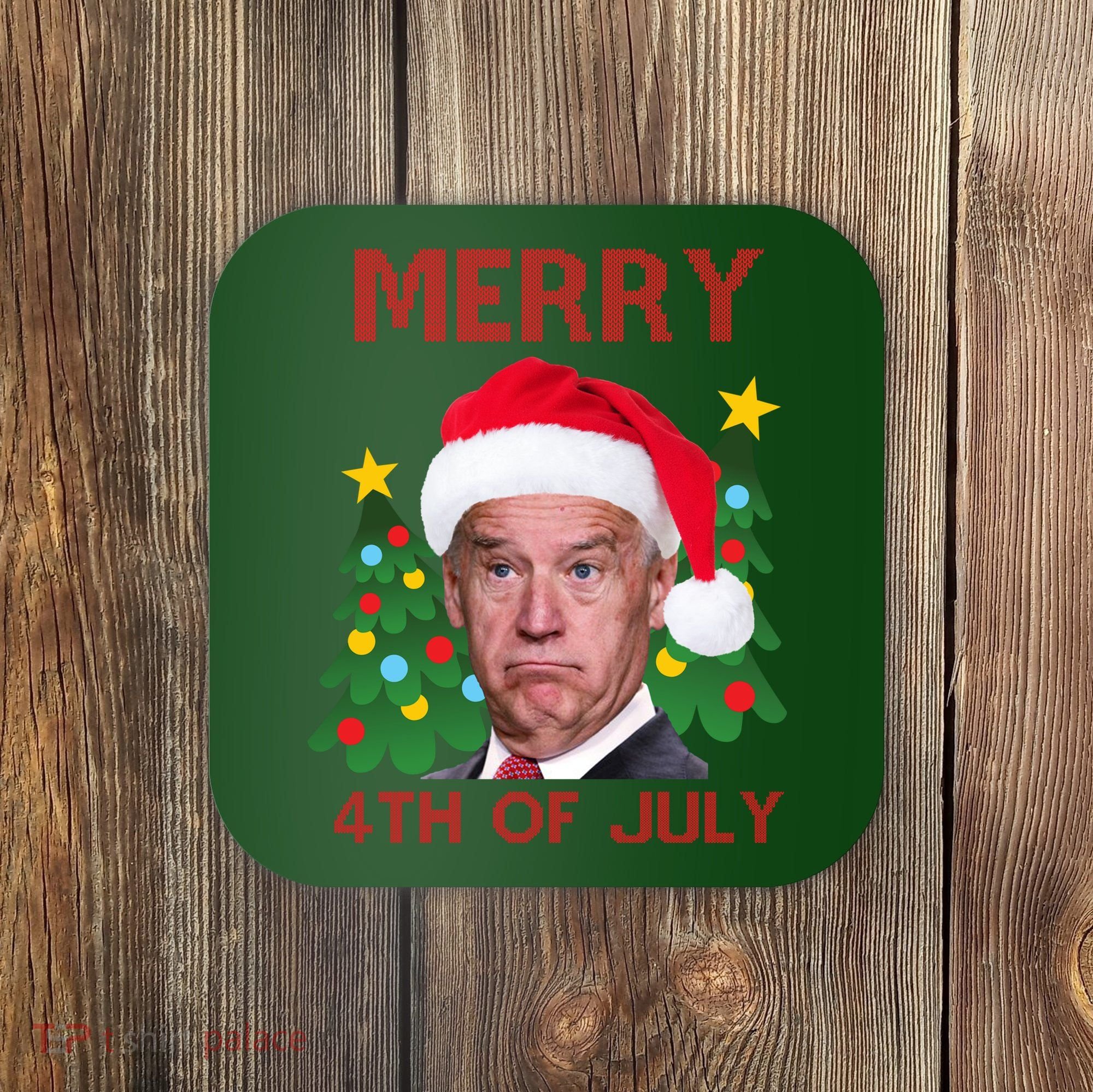 Merry 4th Of July Funny Joe Biden Ugly Christmas Coaster
