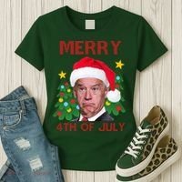 Merry 4th Of July Funny Joe Biden Ugly Christmas Women's T-Shirt thumb 3