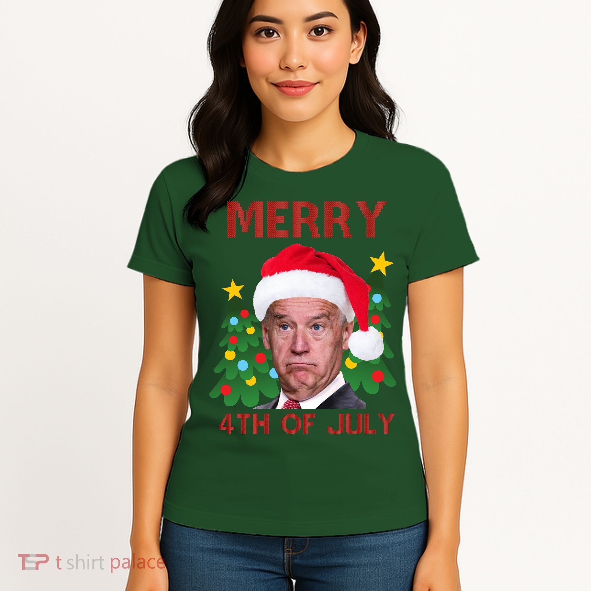 Merry 4th Of July Funny Joe Biden Ugly Christmas Women's T-Shirt