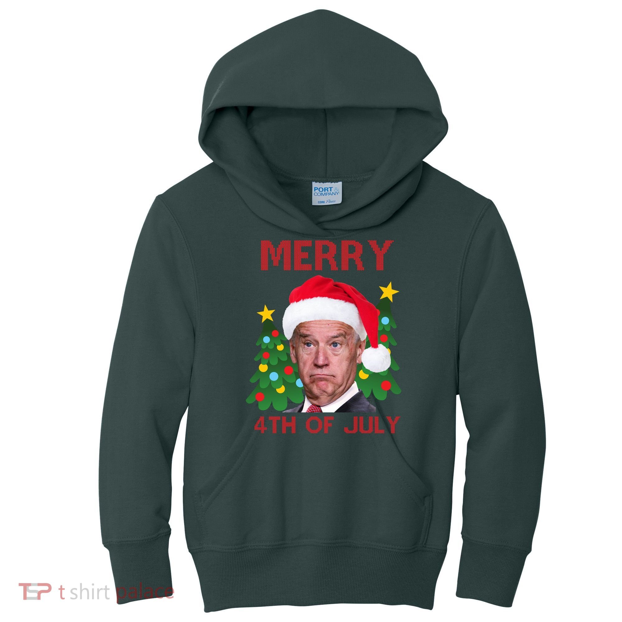 Merry 4th Of July Funny Joe Biden Ugly Christmas Kids Hoodie