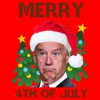Merry 4th Of July Funny Joe Biden Ugly Christmas Santa Hat thumb 1