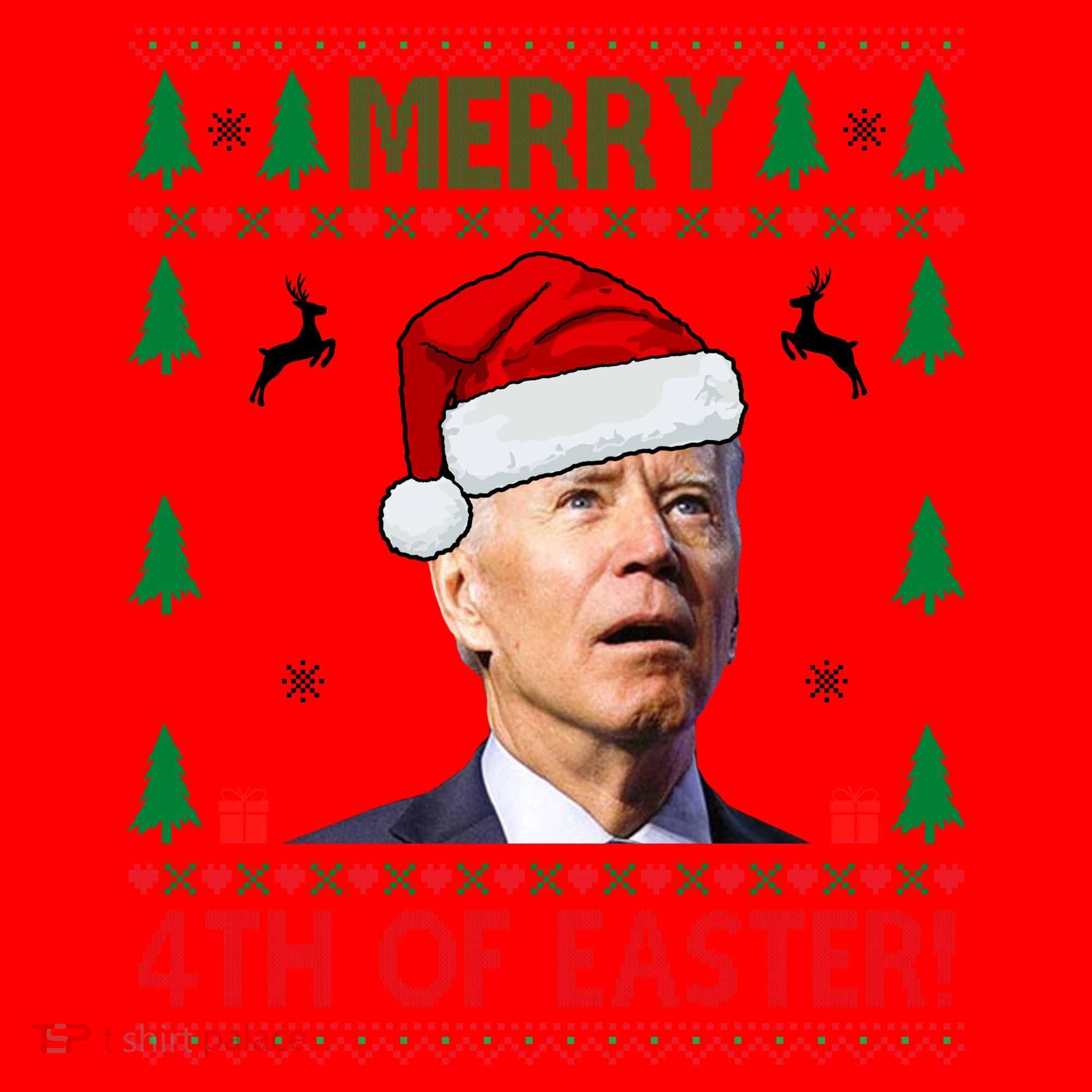Merry 4th Of Easter Funny Joe Biden Ugly Christmas Santa Hat
