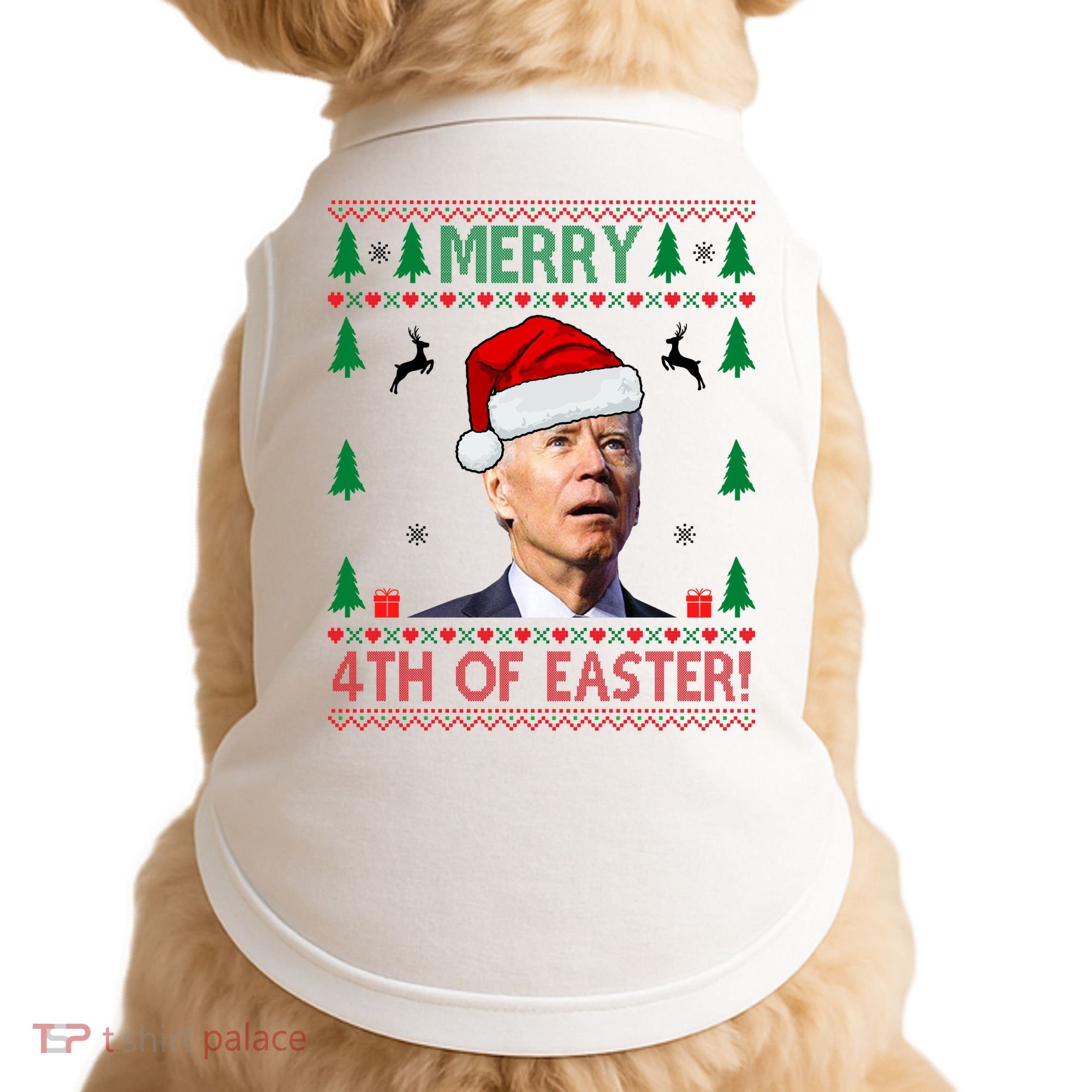 Merry 4th Of Easter Funny Joe Biden Ugly Christmas Doggie Tank