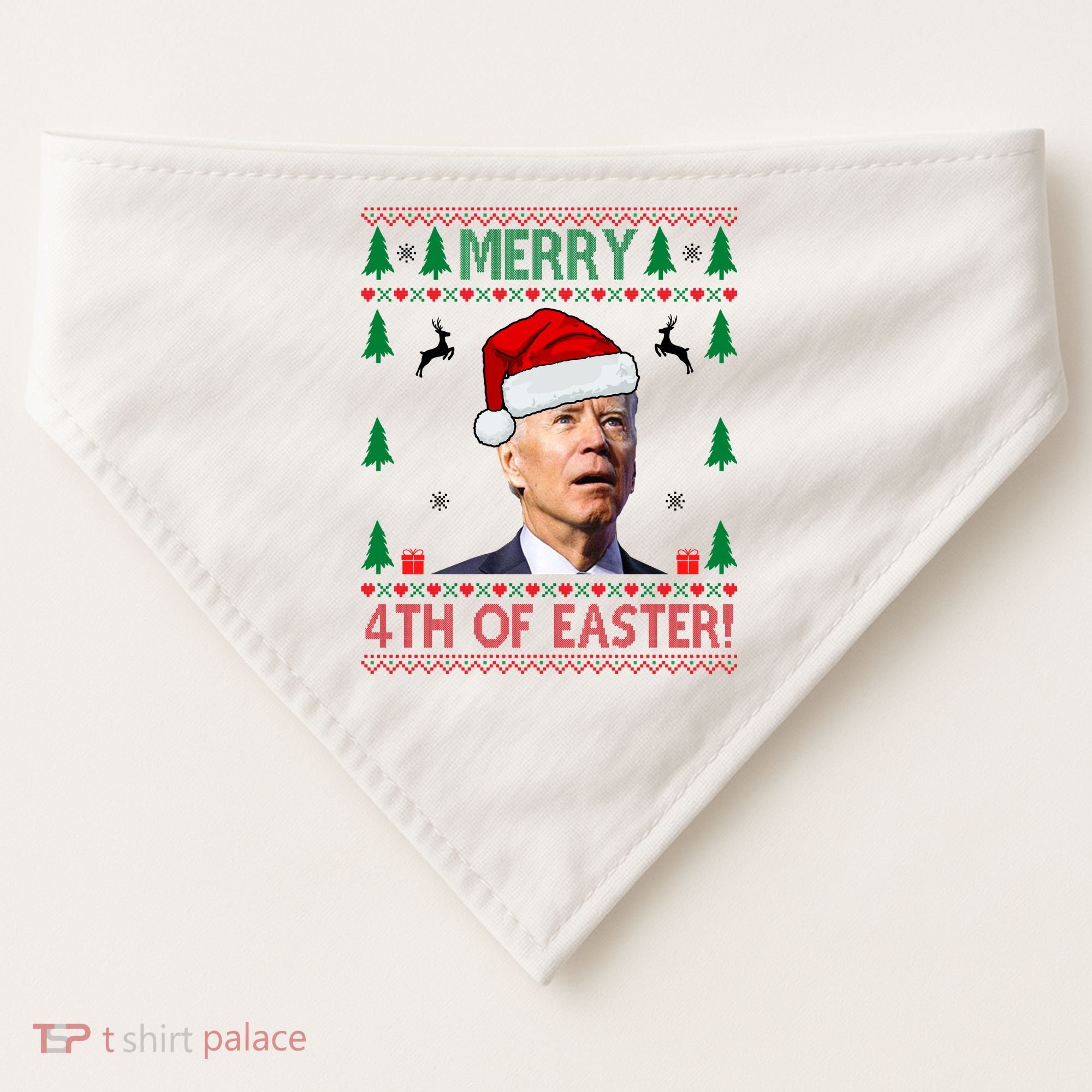 Merry 4th Of Easter Funny Joe Biden Ugly Christmas USA-Made Doggie Bandana