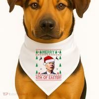 Merry 4th Of Easter Funny Joe Biden Ugly Christmas USA-Made Doggie Bandana thumb 1