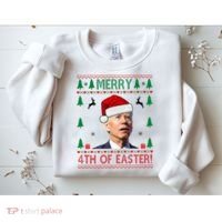 Merry 4th Of Easter Funny Joe Biden Ugly Christmas Sweatshirt thumb 2