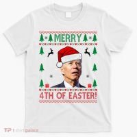 Merry 4th Of Easter Funny Joe Biden Ugly Christmas T-Shirt thumb 0