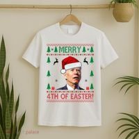 Merry 4th Of Easter Funny Joe Biden Ugly Christmas T-Shirt thumb 2
