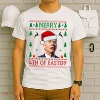 Merry 4th Of Easter Funny Joe Biden Ugly Christmas T-Shirt thumb 6