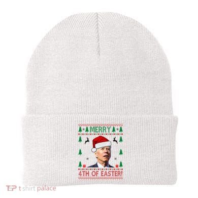 Merry 4th Of Easter Funny Joe Biden Ugly Christmas Beanie