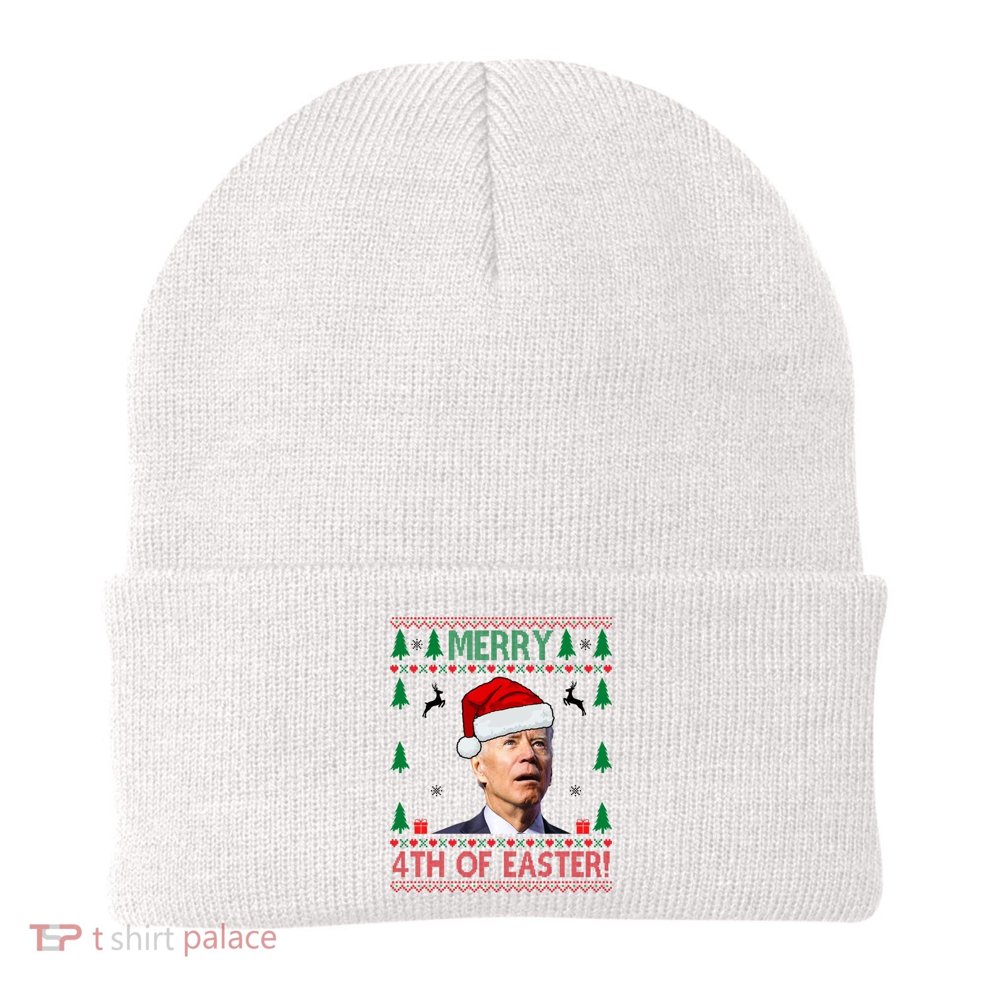 Merry 4th Of Easter Funny Joe Biden Ugly Christmas Beanie