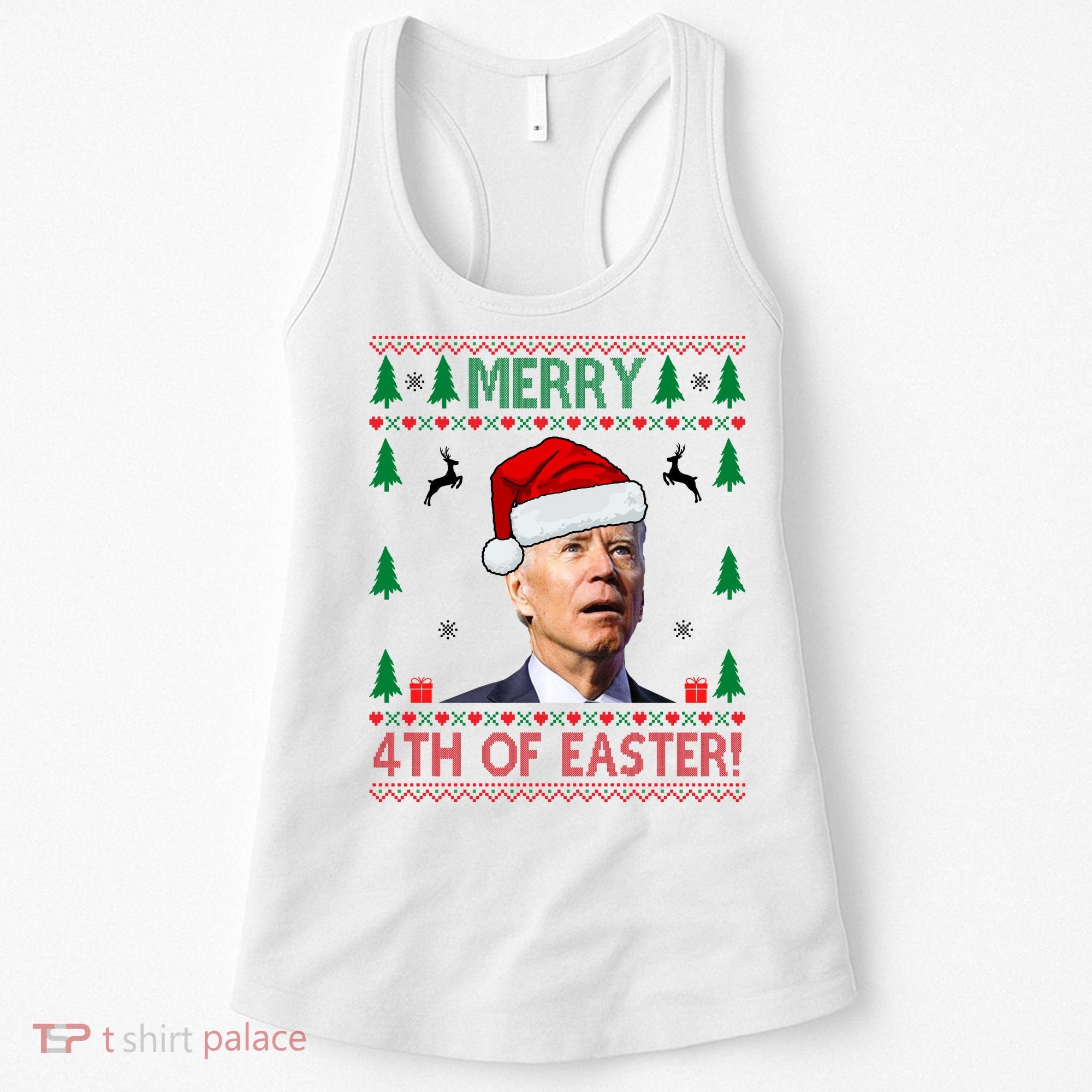 Merry 4th Of Easter Funny Joe Biden Ugly Christmas Women's Tank Top