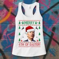 Merry 4th Of Easter Funny Joe Biden Ugly Christmas Women's Tank Top thumb 3