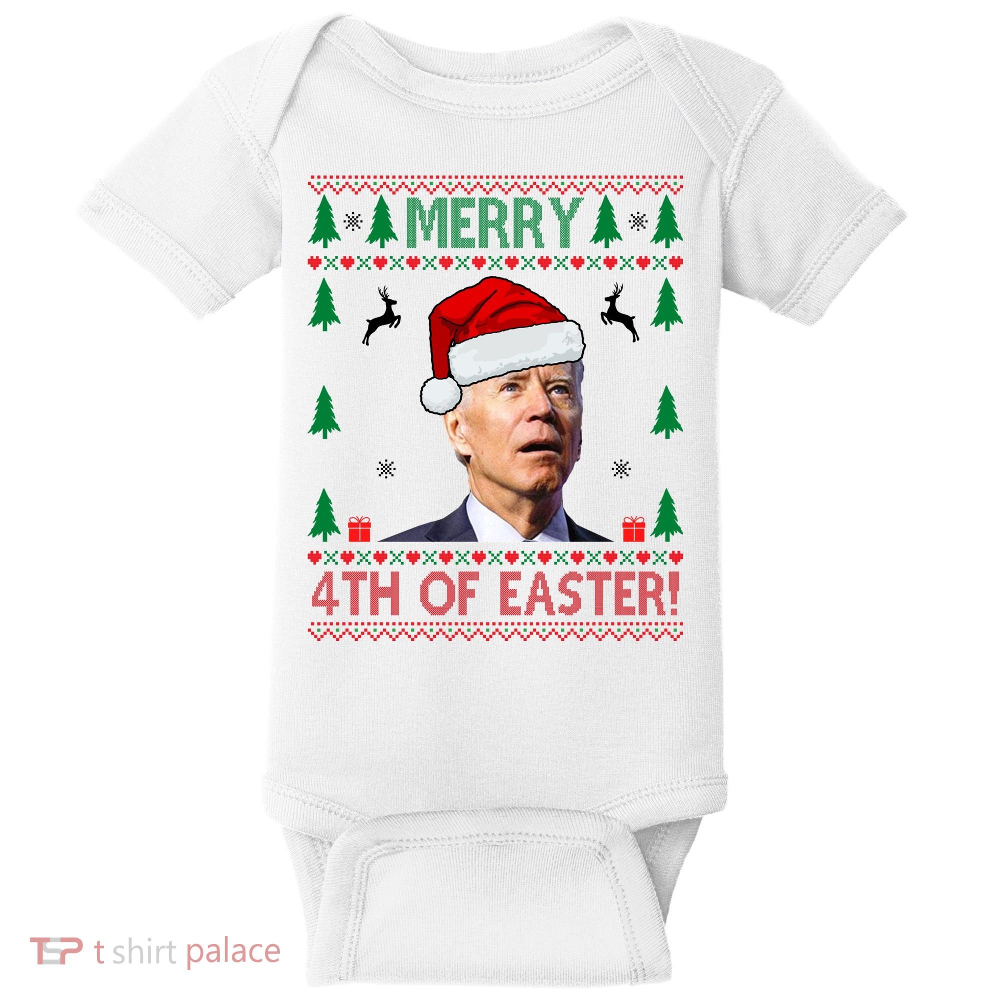 Merry 4th Of Easter Funny Joe Biden Ugly Christmas Baby Bodysuit