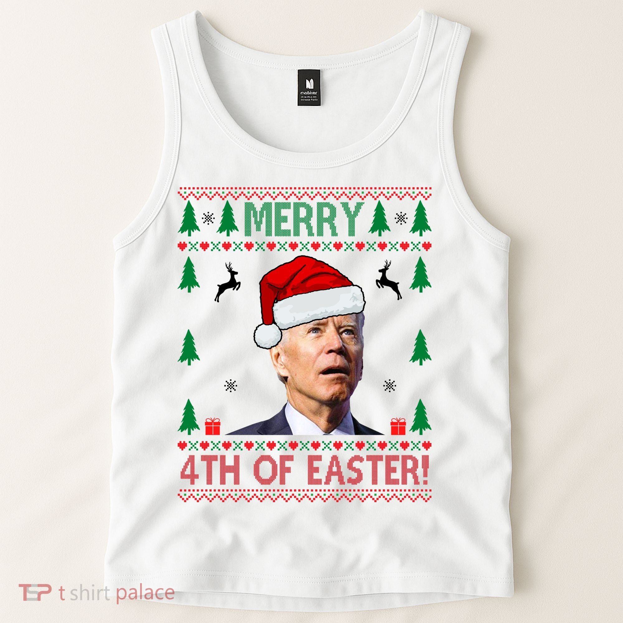 Merry 4th Of Easter Funny Joe Biden Ugly Christmas Tank Top