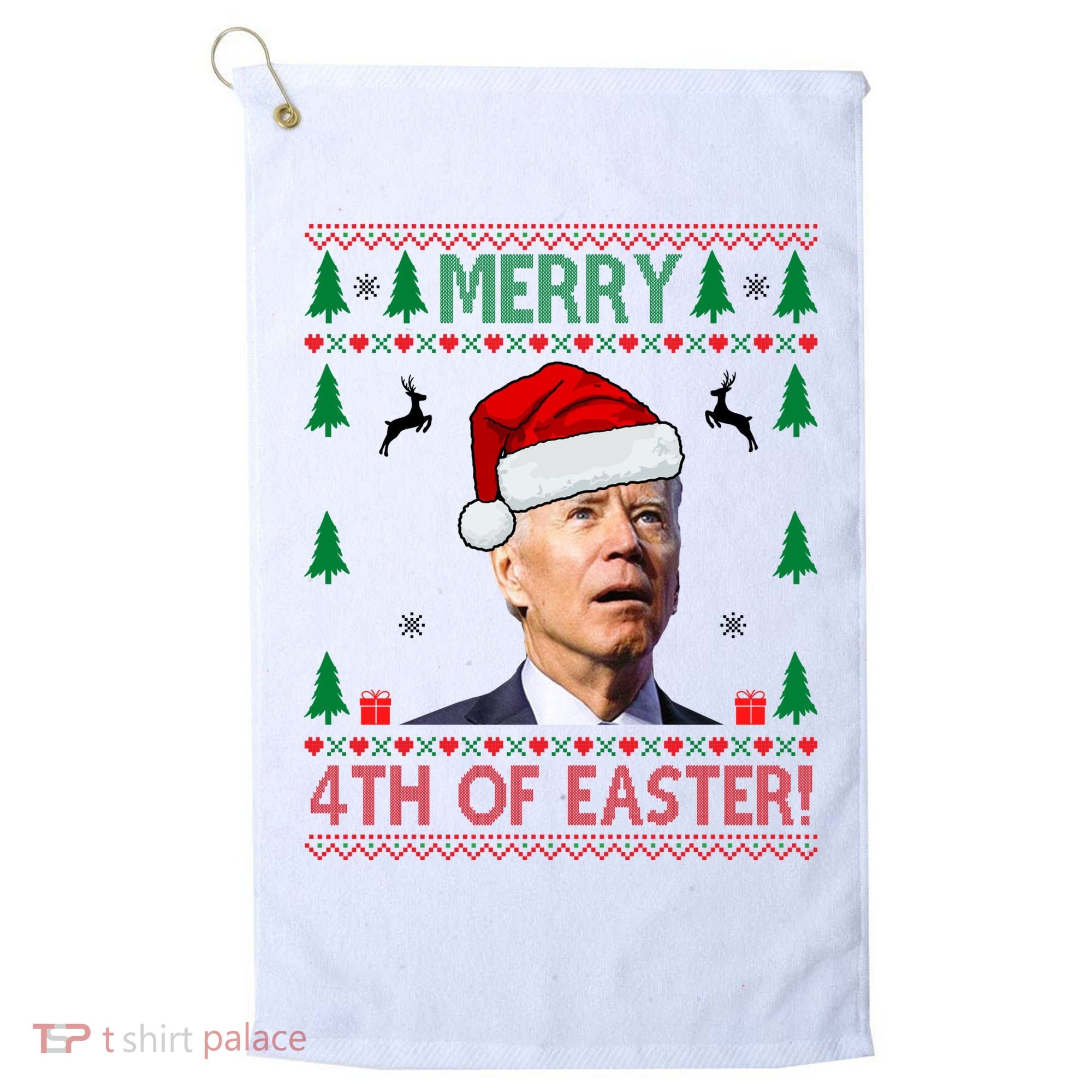 Merry 4th Of Easter Funny Joe Biden Ugly Christmas Golf Towel