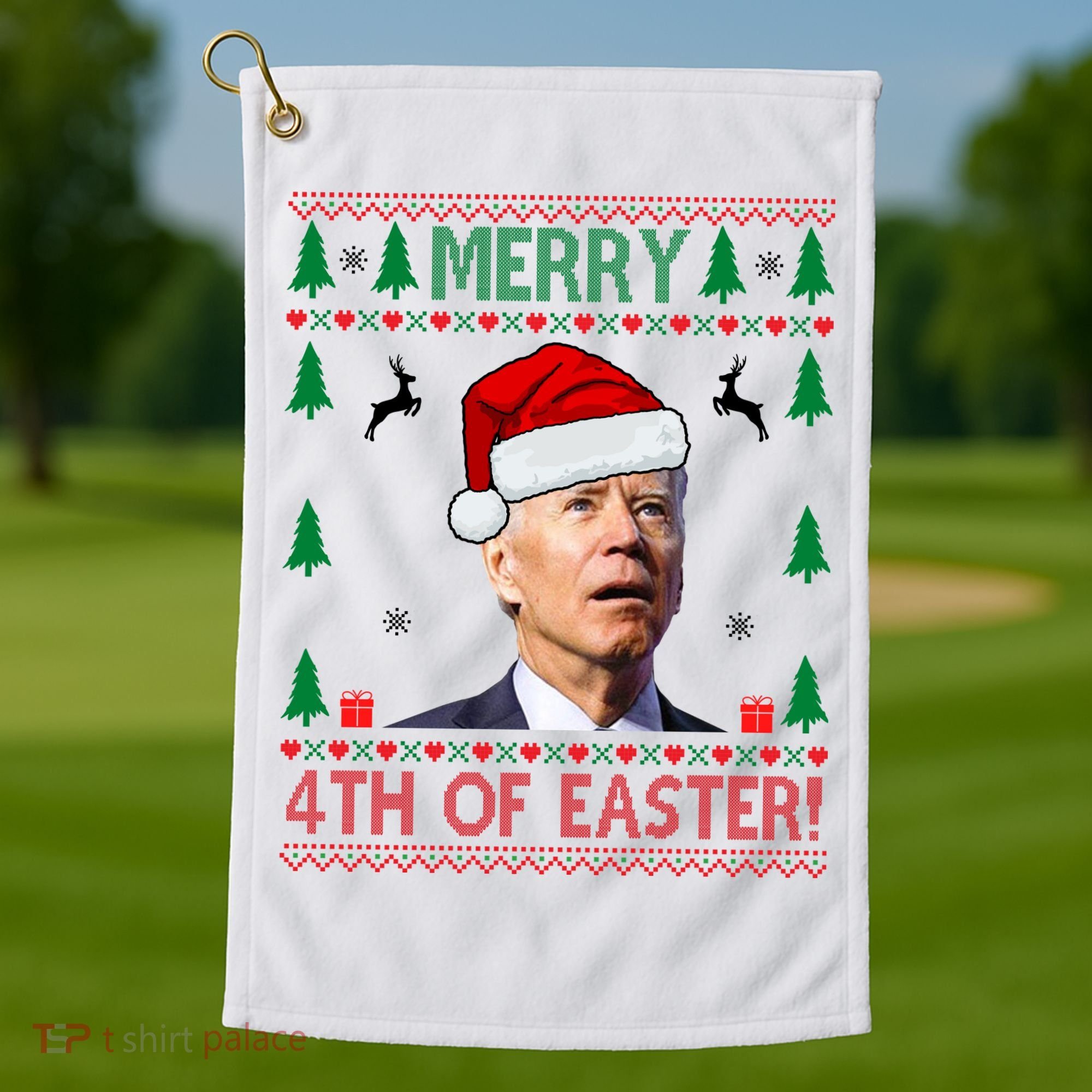 Merry 4th Of Easter Funny Joe Biden Ugly Christmas Golf Towel