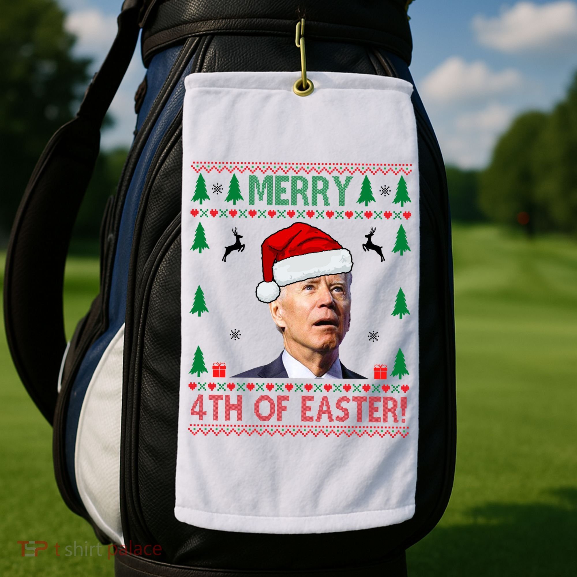 Merry 4th Of Easter Funny Joe Biden Ugly Christmas Golf Towel