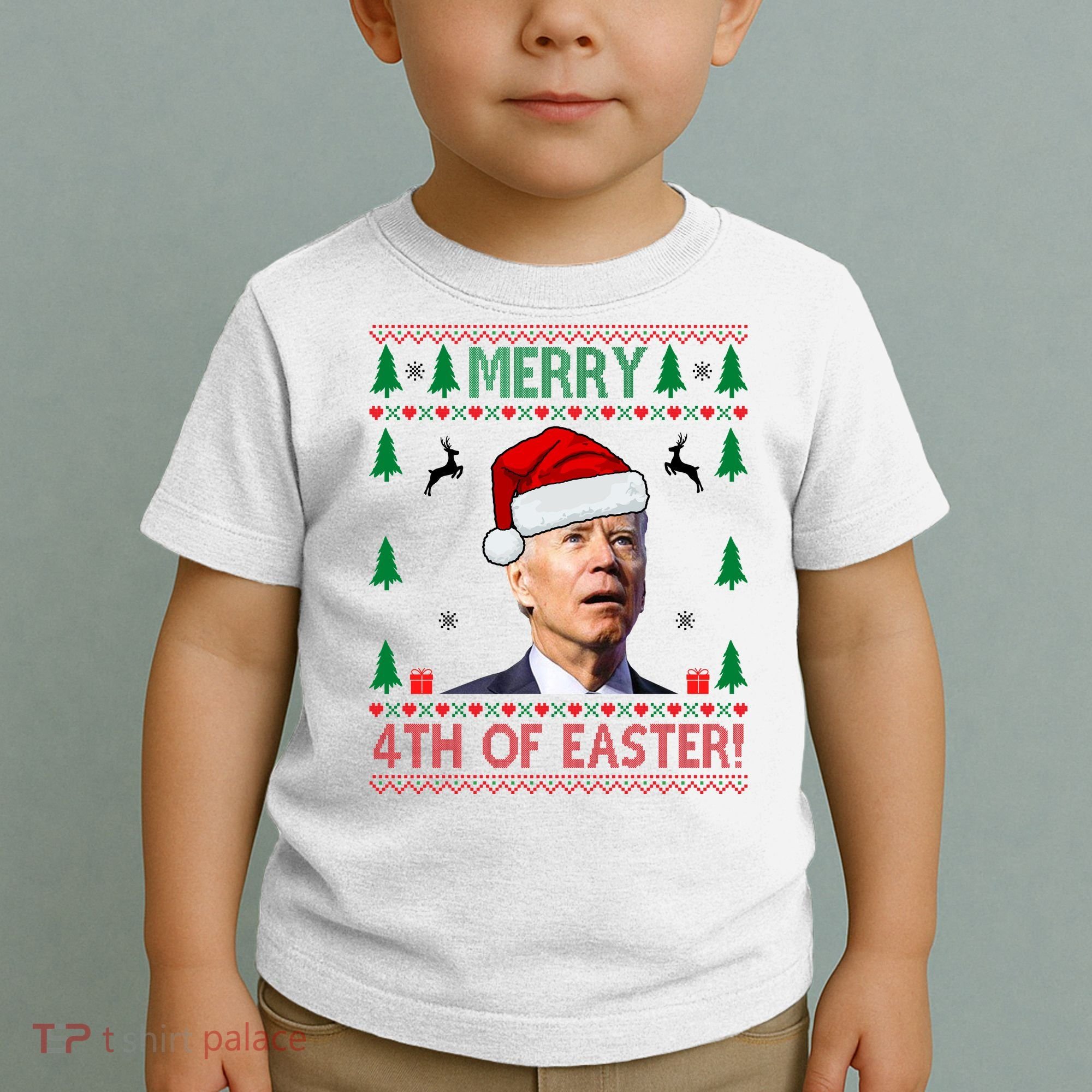 Merry 4th Of Easter Funny Joe Biden Ugly Christmas Toddler T-Shirt