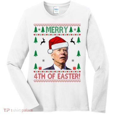 Merry 4th Of Easter Funny Joe Biden Ugly Christmas Women's Long Sleeve Shirt