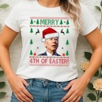 Merry 4th Of Easter Funny Joe Biden Ugly Christmas Women's T-Shirt thumb 2