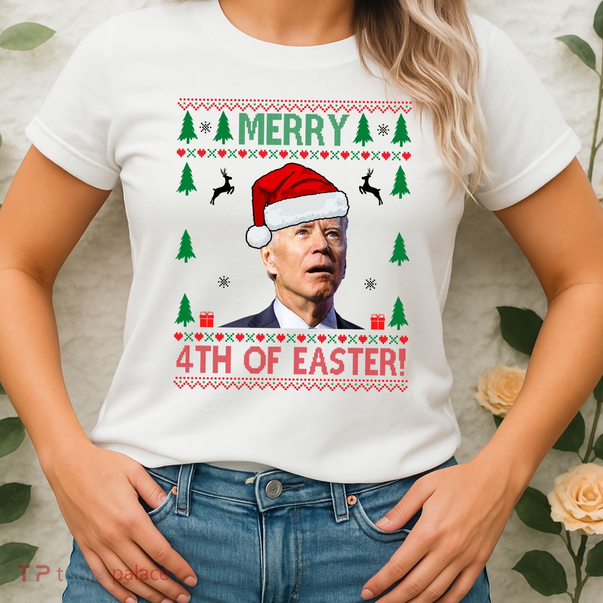 Merry 4th Of Easter Funny Joe Biden Ugly Christmas Women's T-Shirt