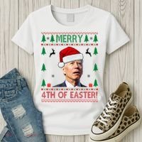 Merry 4th Of Easter Funny Joe Biden Ugly Christmas Women's T-Shirt thumb 3