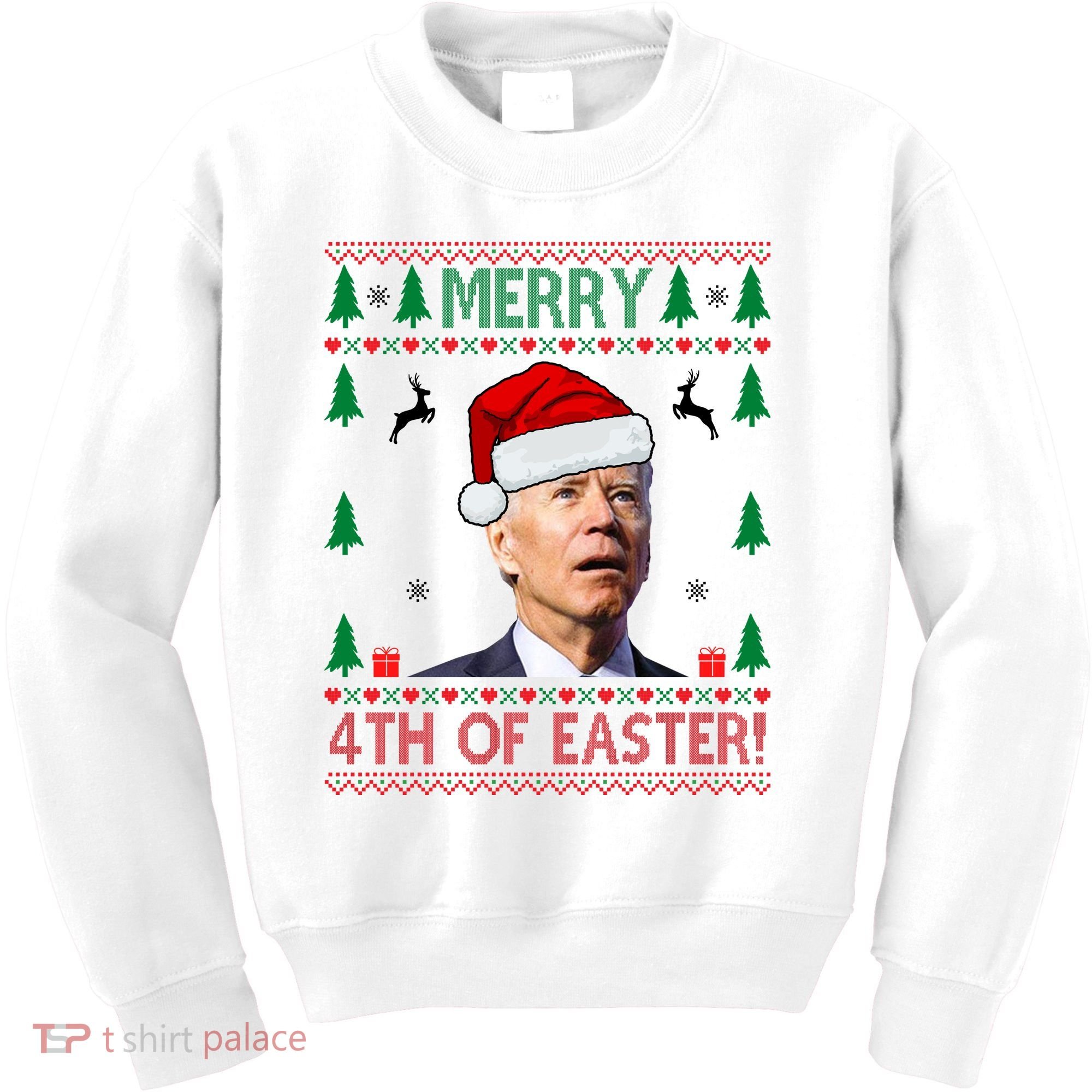 Merry 4th Of Easter Funny Joe Biden Ugly Christmas Kids Sweatshirt