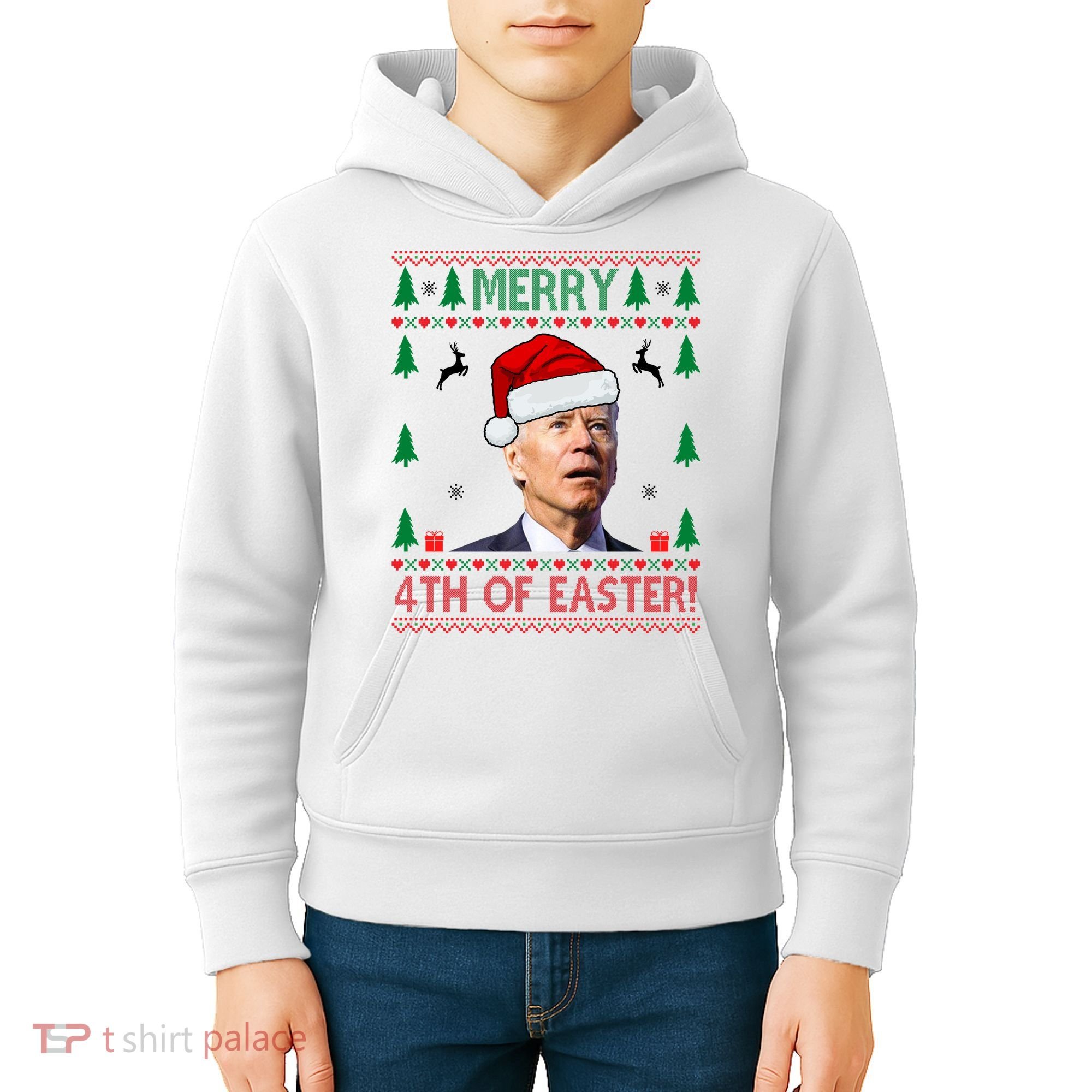 Merry 4th Of Easter Funny Joe Biden Ugly Christmas Kids Hoodie